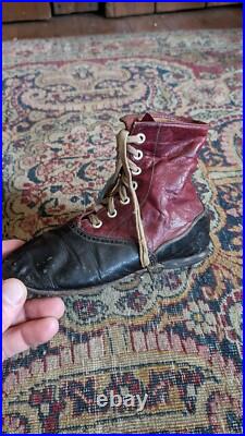 Rare Antique Early Primitive Leather Red Childs Laced High Top Shoes 6.5 Rare Antique Early Primitive Leather Red Childs Laced High Top Shoes 6.5