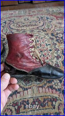 Rare Antique Early Primitive Leather Red Childs Laced High Top Shoes 6.5 Rare Antique Early Primitive Leather Red Childs Laced High Top Shoes 6.5