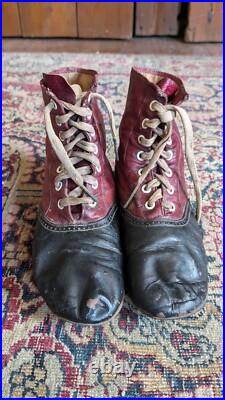 Rare Antique Early Primitive Leather Red Childs Laced High Top Shoes 6.5 Rare Antique Early Primitive Leather Red Childs Laced High Top Shoes 6.5