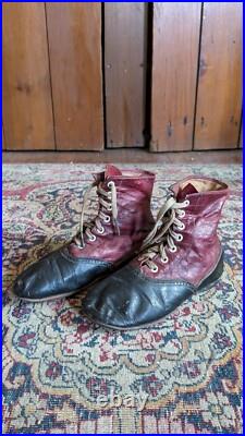 Rare Antique Early Primitive Leather Red Childs Laced High Top Shoes 6.5 Rare Antique Early Primitive Leather Red Childs Laced High Top Shoes 6.5