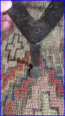 Rare Antique Early Primitive Metal Forged Iron Double Heart Trivet 13