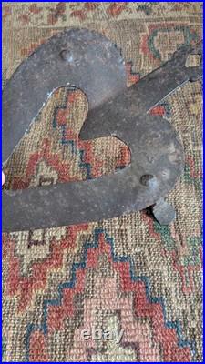 Rare Antique Early Primitive Metal Forged Iron Double Heart Trivet 13
