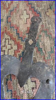 Rare Antique Early Primitive Metal Forged Iron Double Heart Trivet 13