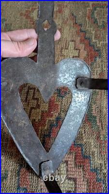Rare Antique Early Primitive Metal Forged Iron Double Heart Trivet 13