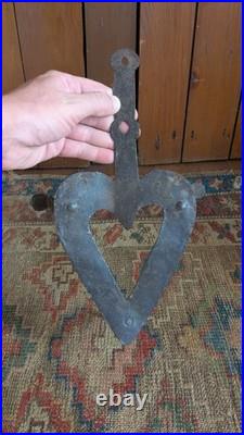 Rare Antique Early Primitive Metal Forged Iron Double Heart Trivet 13