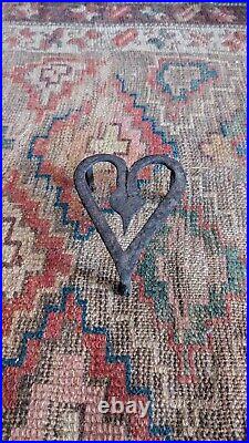 Rare Antique Early Primitive Metal Forged Iron Double Heart Trivet 5