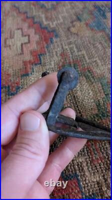 Rare Antique Early Primitive Metal Forged Iron Double Heart Trivet 5