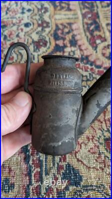 Rare Antique Early Primitive Metal Large Miners Oil Lamp Dunlap Pittsburgh 5