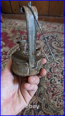 Rare Antique Early Primitive Metal Tin Betty Whale Oil Grease Lamp 5.5
