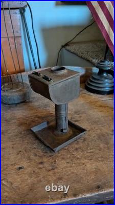 Rare Antique Early Primitive Metal Tin Double Lard Whale Oil Burner 6