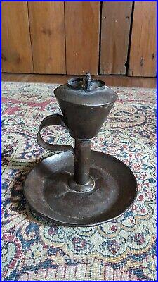 Rare Antique Early Primitive Metal Tin Lard Whale Grease Oil Lamp 7 Patina