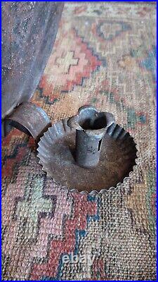 Rare Antique Early Primitive Metal Tin Punched Shield Candleholder Sconce 14.5