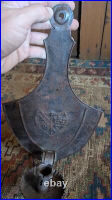 Rare Antique Early Primitive Metal Tin Punched Shield Candleholder Sconce 14.5