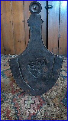Rare Antique Early Primitive Metal Tin Punched Shield Candleholder Sconce 14.5