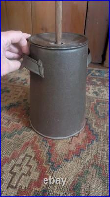 Rare Antique Early Primitive Metal Tin Small Butter Churn with Handles 9