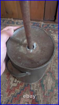 Rare Antique Early Primitive Metal Tin Small Butter Churn with Handles 9