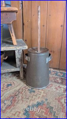 Rare Antique Early Primitive Metal Tin Small Butter Churn with Handles 9