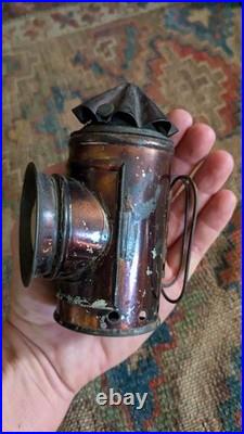 Rare Antique Early Primitive Metal Tin Tole Mini Bullseye Lantern 5 Patina