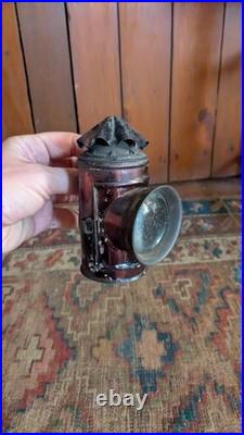Rare Antique Early Primitive Metal Tin Tole Mini Bullseye Lantern 5 Patina