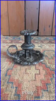 Rare Antique Early Primitive Metal Tin Wedding Band Candleholder 4.25 Signed