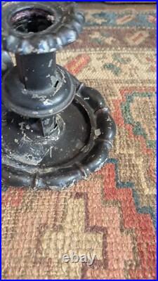 Rare Antique Early Primitive Metal Tin Wedding Band Candleholder 4.25 Signed