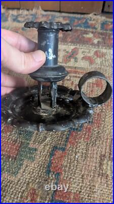Rare Antique Early Primitive Metal Tin Wedding Band Candleholder 4.25 Signed