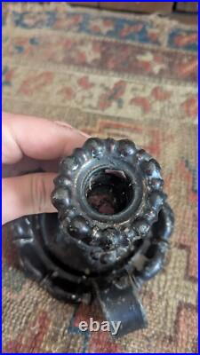 Rare Antique Early Primitive Metal Tin Wedding Band Candleholder 4.25 Signed