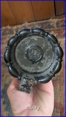 Rare Antique Early Primitive Metal Tin Wedding Band Candleholder 4.25 Signed