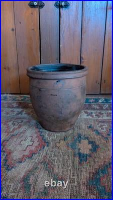 Rare Antique Early Primitive PA Redware Butter Cream Pot Crock Signed J. Carey 8