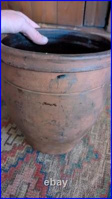 Rare Antique Early Primitive PA Redware Butter Cream Pot Crock Signed J. Carey 8