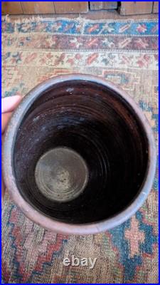 Rare Antique Early Primitive PA Redware Butter Cream Pot Crock Signed J. Carey 8