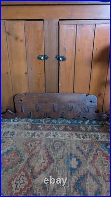 Rare Antique Early Primitive Wood 9 Metal Hook Game Fowl Peg Rack Board 33