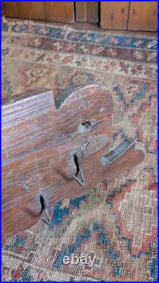 Rare Antique Early Primitive Wood 9 Metal Hook Game Fowl Peg Rack Board 33