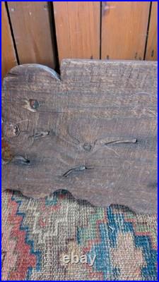 Rare Antique Early Primitive Wood 9 Metal Hook Game Fowl Peg Rack Board 33
