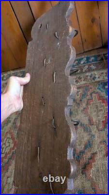 Rare Antique Early Primitive Wood 9 Metal Hook Game Fowl Peg Rack Board 33