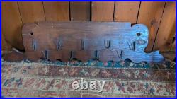 Rare Antique Early Primitive Wood 9 Metal Hook Game Fowl Peg Rack Board 33