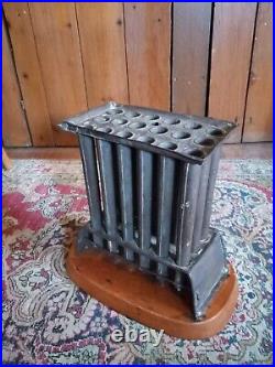 Rare Antique Early Primitive Wood Base 18 Tube Footed Candlemold 10.5