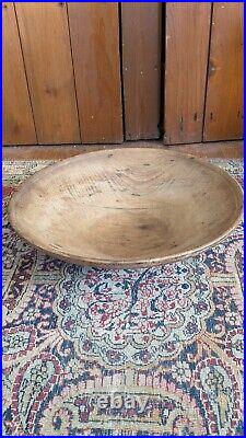 Rare Antique Early Primitive Wood Beehive Footed Dough Bowl 14.5 Patina