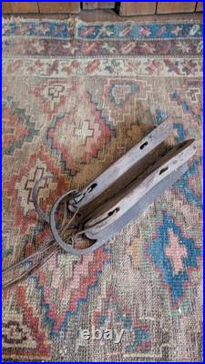 Rare Antique Early Primitive Wood Forged Curled Ice Skates 12.75