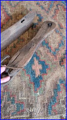 Rare Antique Early Primitive Wood Forged Curled Ice Skates 12.75