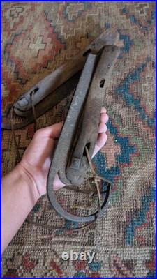 Rare Antique Early Primitive Wood Forged Curled Ice Skates 12.75