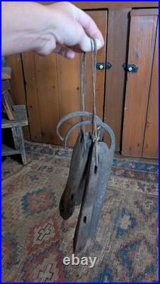 Rare Antique Early Primitive Wood Forged Curled Ice Skates 12.75