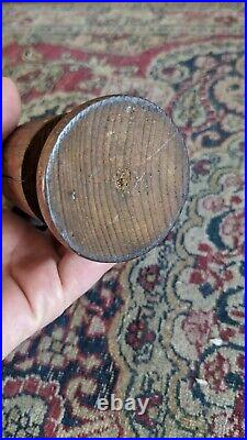 Rare Antique Early Primitive Wood Treen Metal Tin Match Safe Holder 5 Patina