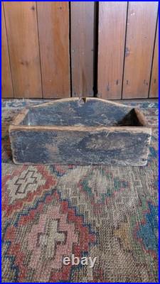 Rare Antique Early Primitive Wood Wall Candle Box Orig Red Paint 12 Sq. N
