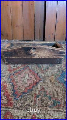 Rare Antique Early Primitive Wood Wall Candle Box Orig Red Paint 12 Sq. N