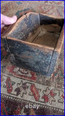 Rare Antique Early Primitive Wood Wall Candle Box Orig Red Paint 12 Sq. N