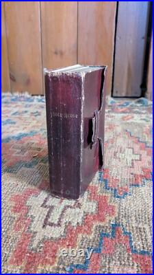 Rare Antique Early Red Leather Pocket Size 1849 Holy Bible Book with Hasp 5.75