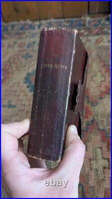 Rare Antique Early Red Leather Pocket Size 1849 Holy Bible Book with Hasp 5.75