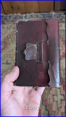 Rare Antique Early Red Leather Pocket Size 1849 Holy Bible Book with Hasp 5.75