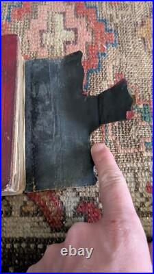 Rare Antique Early Red Leather Pocket Size 1849 Holy Bible Book with Hasp 5.75